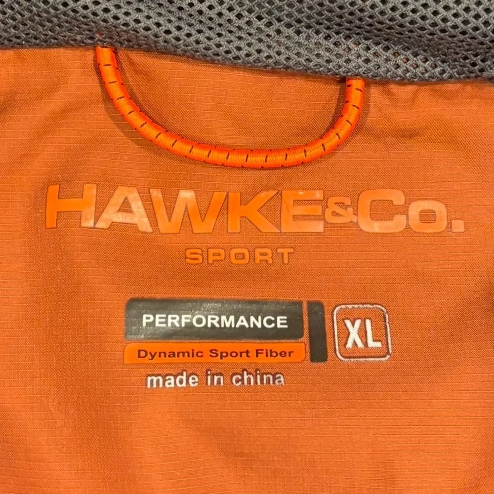 Hawke & Co Men's Orange and Gray Full Zip Hooded Windbreaker Size XL